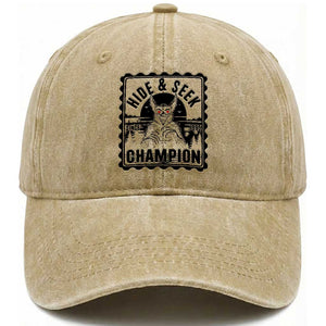 Chupacabra Hide And Seek Champion Since 1995 Washed Cotton Baseball Cap Cryptid Gift TS12 Washed Cap Universal Fit Khaki Print Your Wear