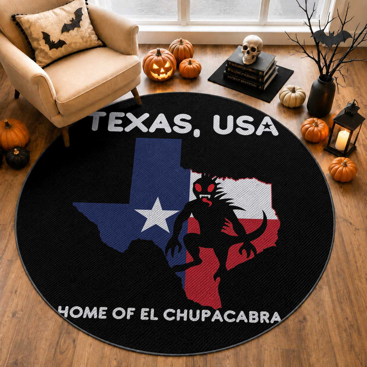Chupacabra Texas Round Rug Home Of El Chupacabra Gothic Horror Gift