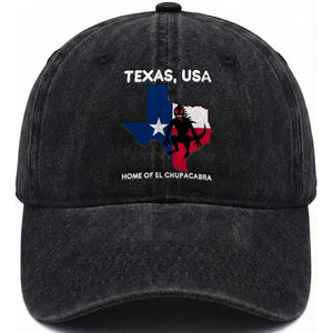 Chupacabra Texas Washed Cotton Baseball Cap Home Of El Chupacabra Gothic Horror Gift TS12 Washed Cap Universal Fit Black Print Your Wear