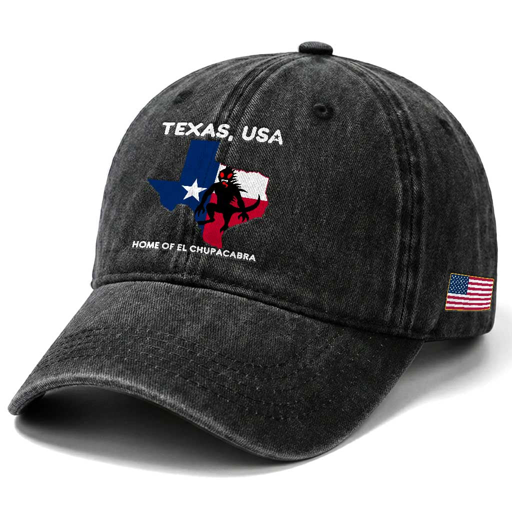 Chupacabra Texas Washed Cotton Baseball Cap Home Of El Chupacabra Gothic Horror Gift TS12 Print Your Wear