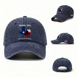 Chupacabra Texas Washed Cotton Baseball Cap Home Of El Chupacabra Gothic Horror Gift TS12 Washed Cap Universal Fit Navy Print Your Wear