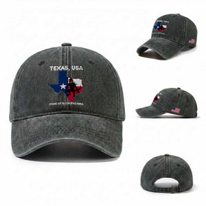 Chupacabra Texas Washed Cotton Baseball Cap Home Of El Chupacabra Gothic Horror Gift TS12 Washed Cap Universal Fit Dark Green Print Your Wear