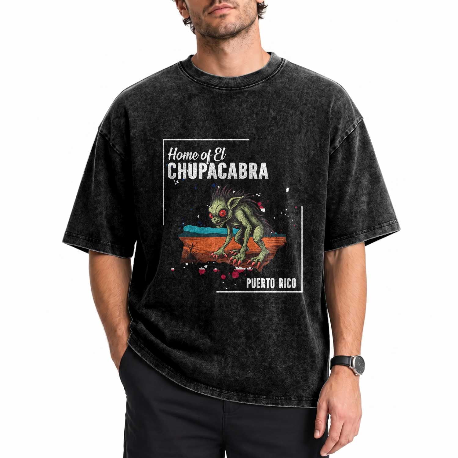 Chupacabra Washed Cotton T-Shirt Home Of Puerto Rico Mystery Urban Legend Gift
