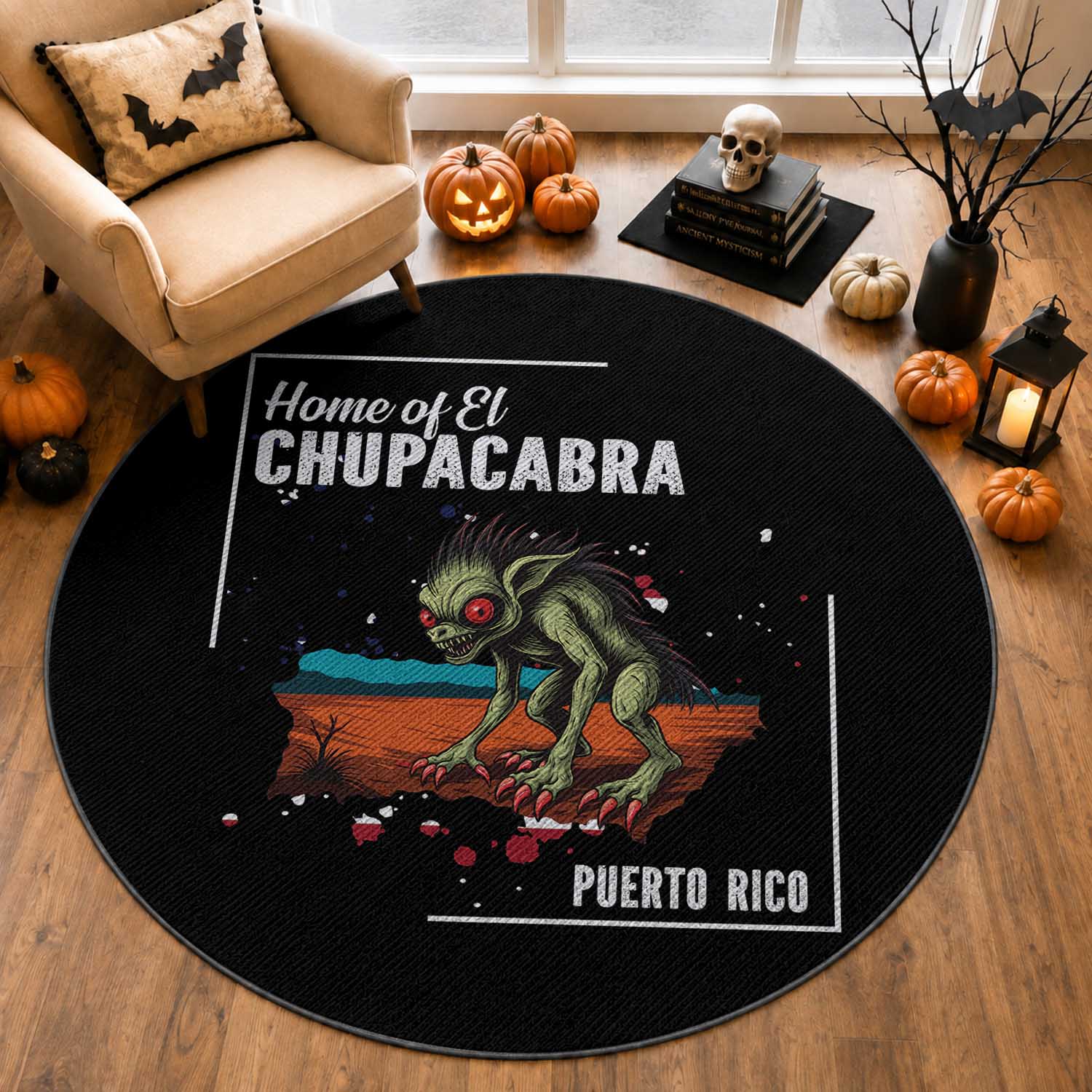 Chupacabra Round Rug Home Of Puerto Rico Mystery Urban Legend Gift