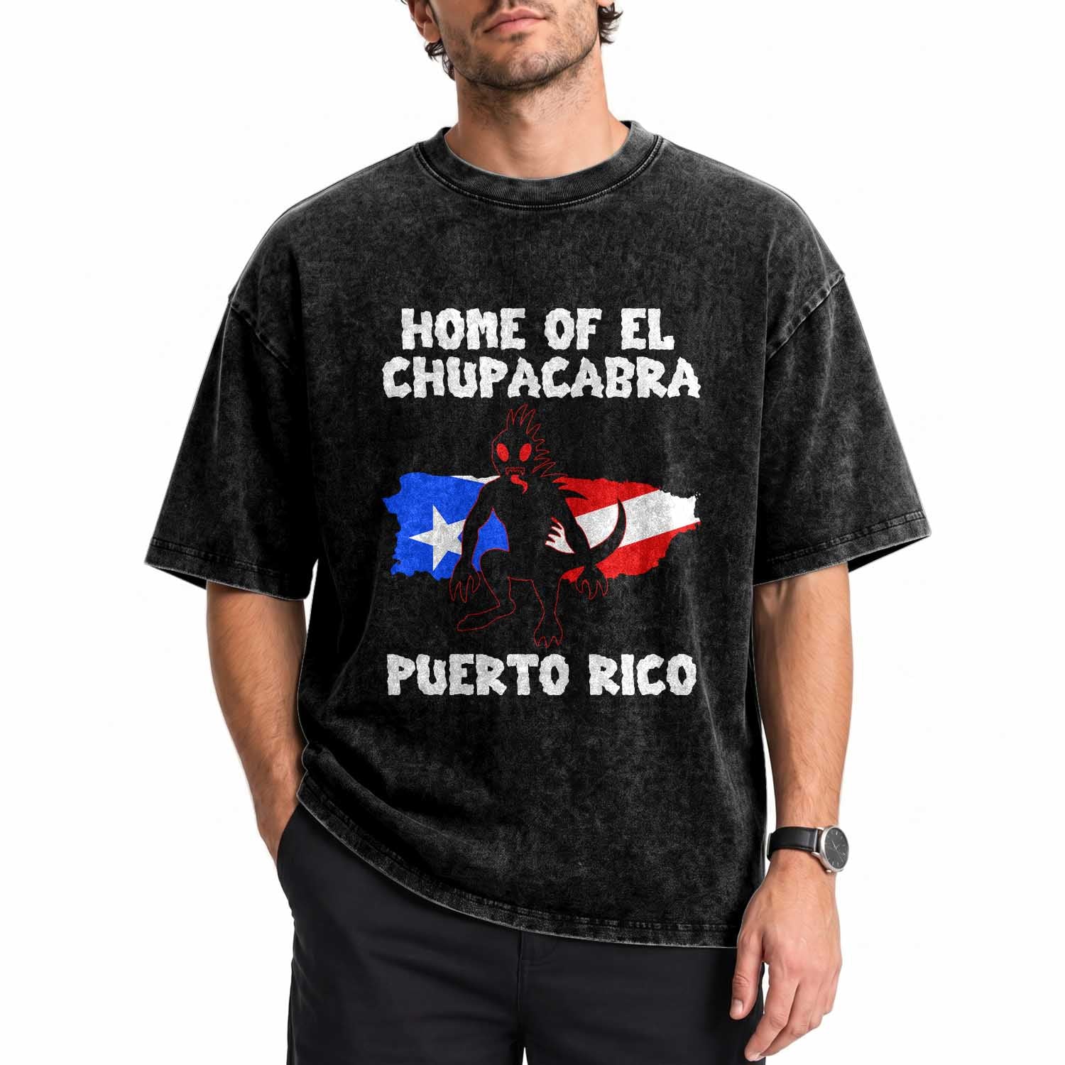 Chupacabra Washed Cotton T-Shirt Home Of Puerto Rico Legend Gothic Horror Gift