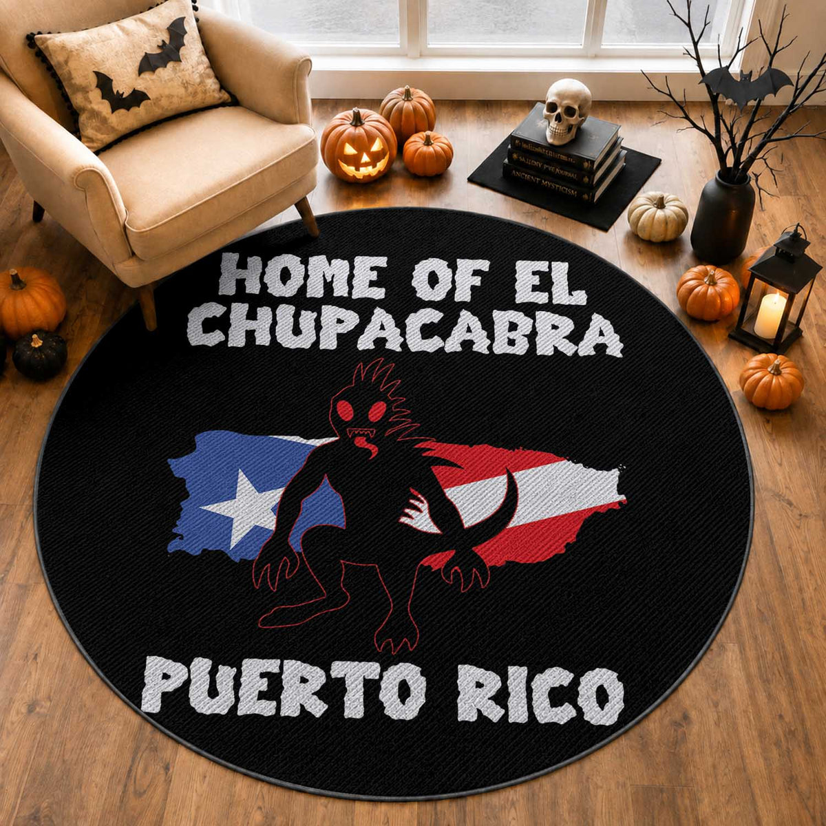 Chupacabra Round Rug Home Of Puerto Rico Legend Gothic Horror Gift