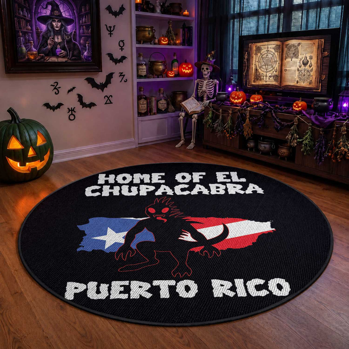 Chupacabra Round Rug Home Of Puerto Rico Legend Gothic Horror Gift