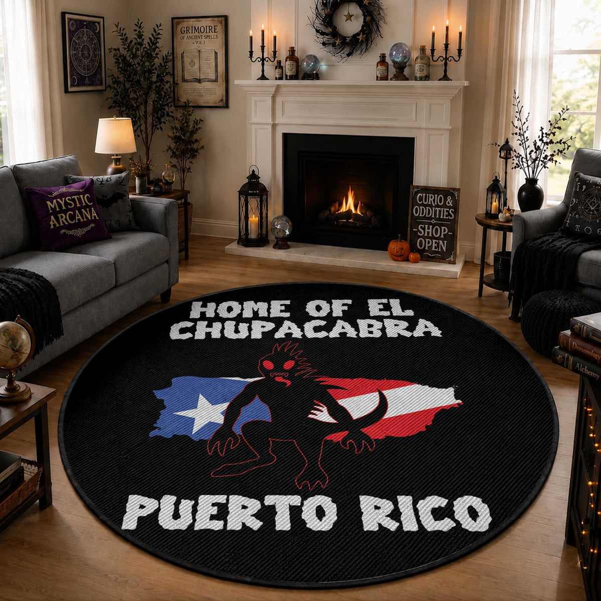 Chupacabra Round Rug Home Of Puerto Rico Legend Gothic Horror Gift