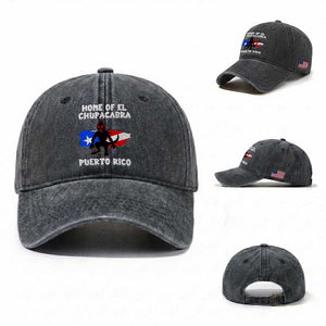 Chupacabra Washed Cotton Baseball Cap Home Of Puerto Rico Legend Gothic Horror Gift TS12 Washed Cap Universal Fit Dark Gray Print Your Wear