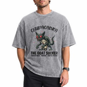 Chupacabra Washed Cotton T-Shirt The Goat Sucker Vintage Horror Cryptid Gift