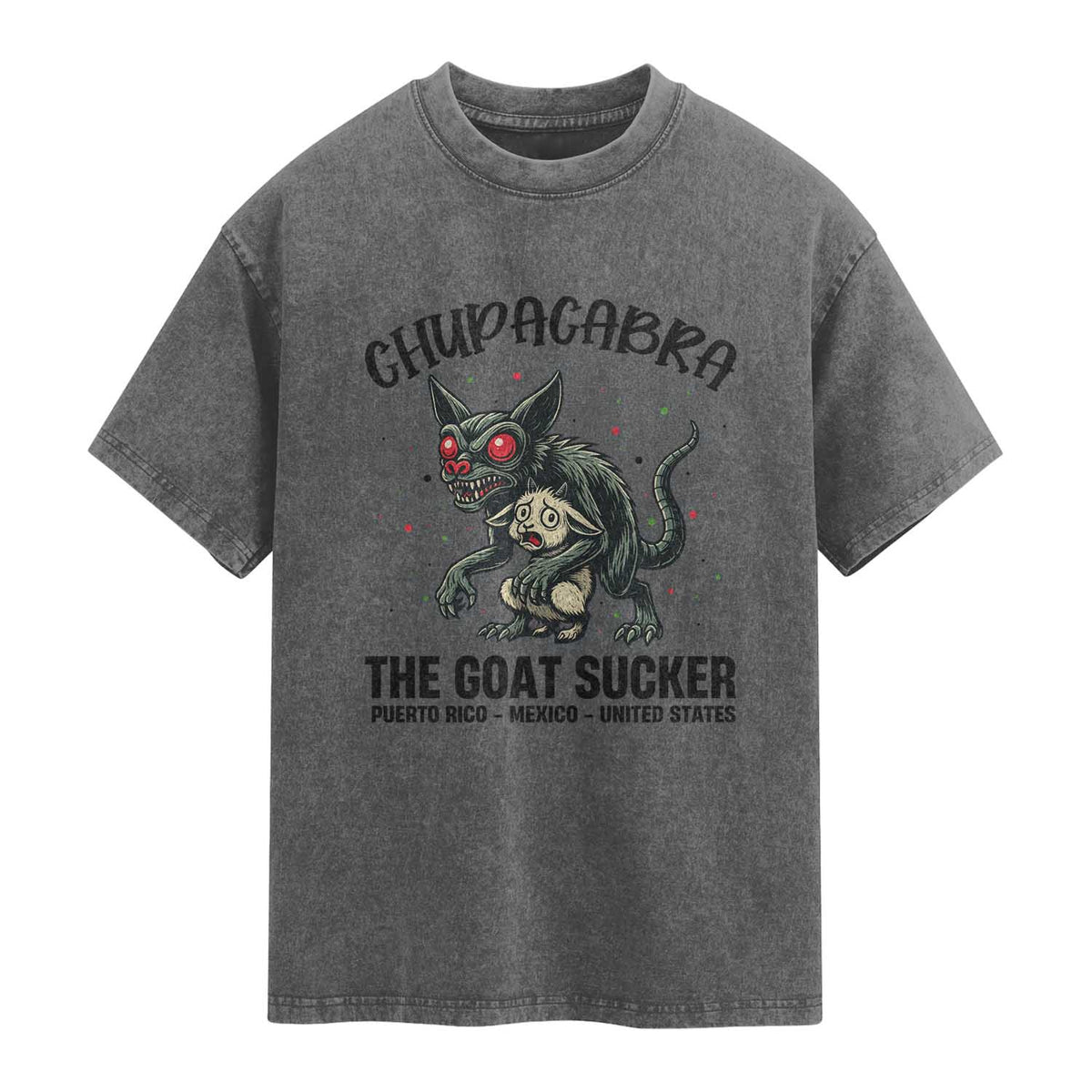 Chupacabra Washed Cotton T-Shirt The Goat Sucker Vintage Horror Cryptid Gift