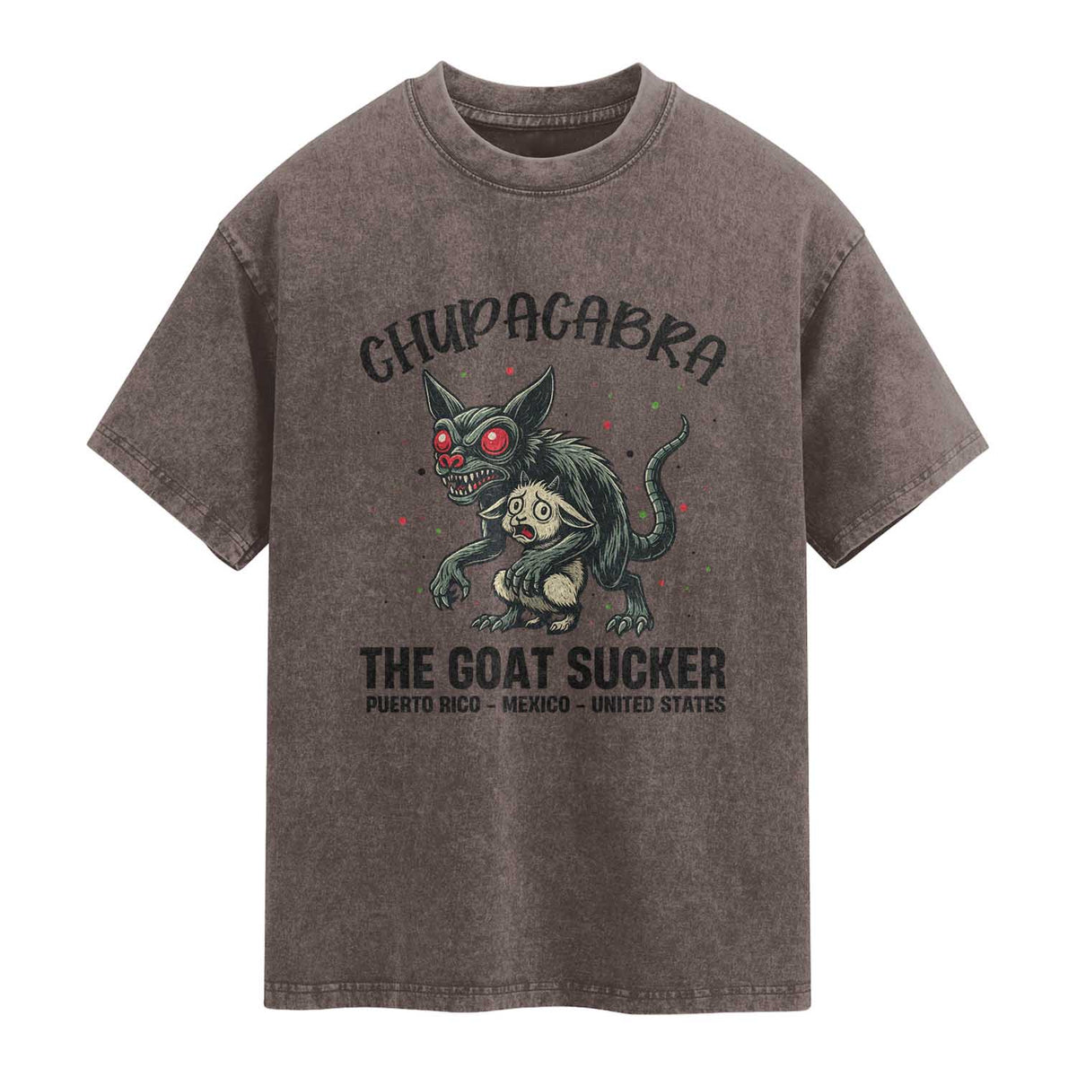 Chupacabra Washed Cotton T-Shirt The Goat Sucker Vintage Horror Cryptid Gift