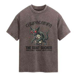 Chupacabra Washed Cotton T-Shirt The Goat Sucker Vintage Horror Cryptid Gift