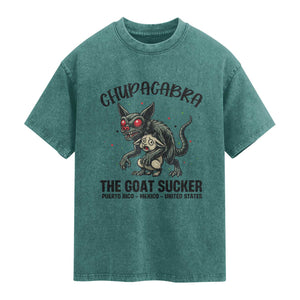 Chupacabra Washed Cotton T-Shirt The Goat Sucker Vintage Horror Cryptid Gift