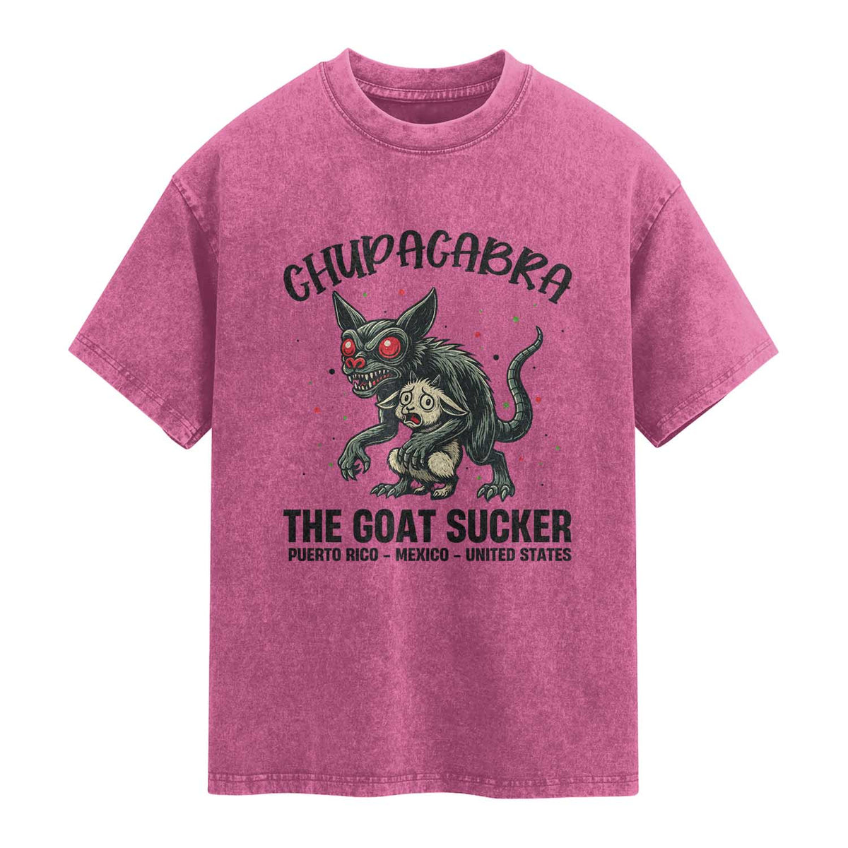 Chupacabra Washed Cotton T-Shirt The Goat Sucker Vintage Horror Cryptid Gift