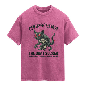 Chupacabra Washed Cotton T-Shirt The Goat Sucker Vintage Horror Cryptid Gift