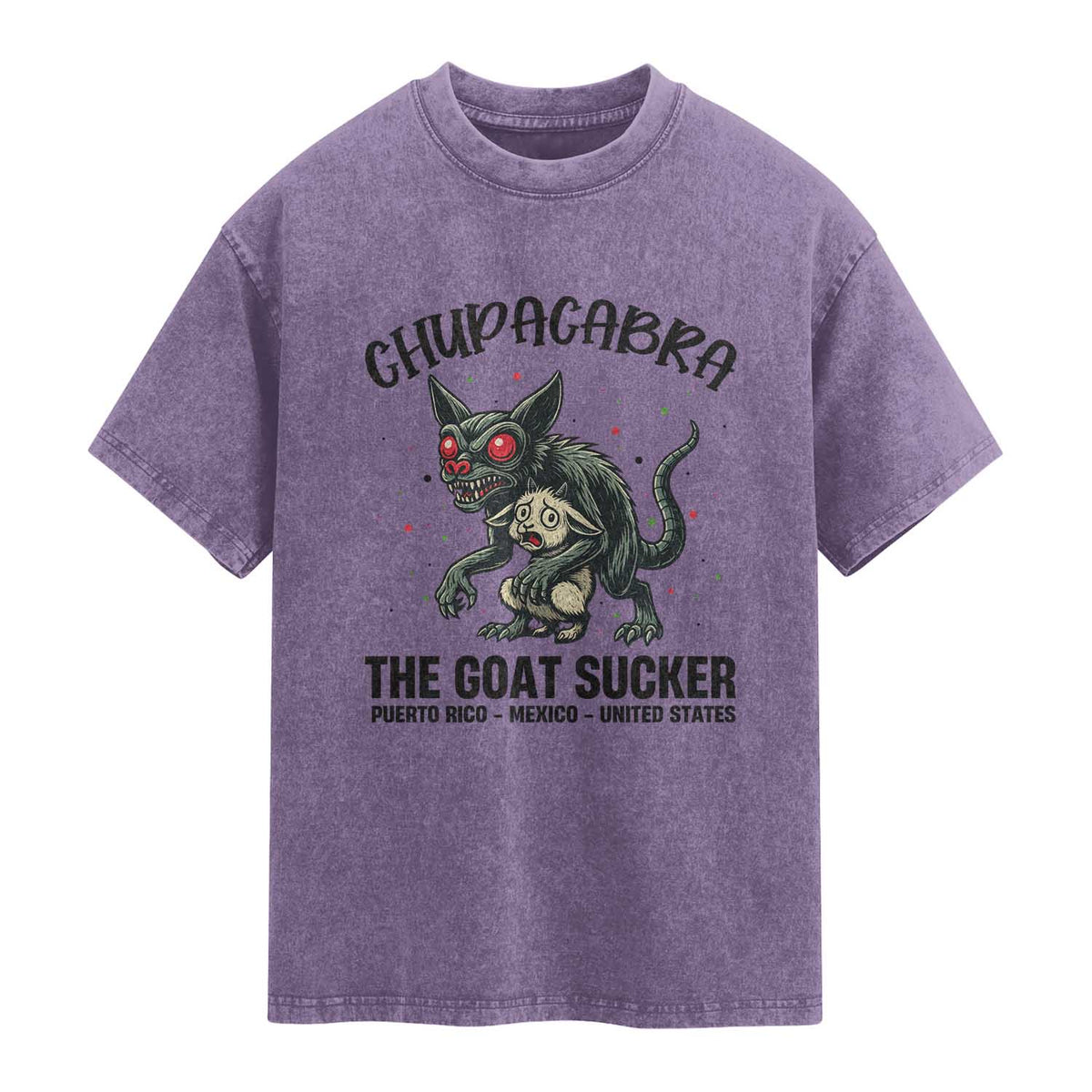 Chupacabra Washed Cotton T-Shirt The Goat Sucker Vintage Horror Cryptid Gift