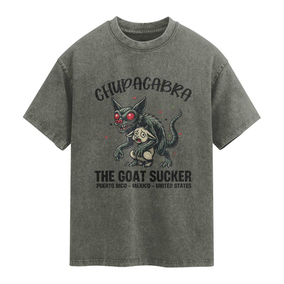 Chupacabra Washed Cotton T-Shirt The Goat Sucker Vintage Horror Cryptid Gift
