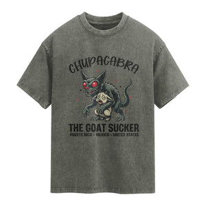 Chupacabra Washed Cotton T-Shirt The Goat Sucker Vintage Horror Cryptid Gift
