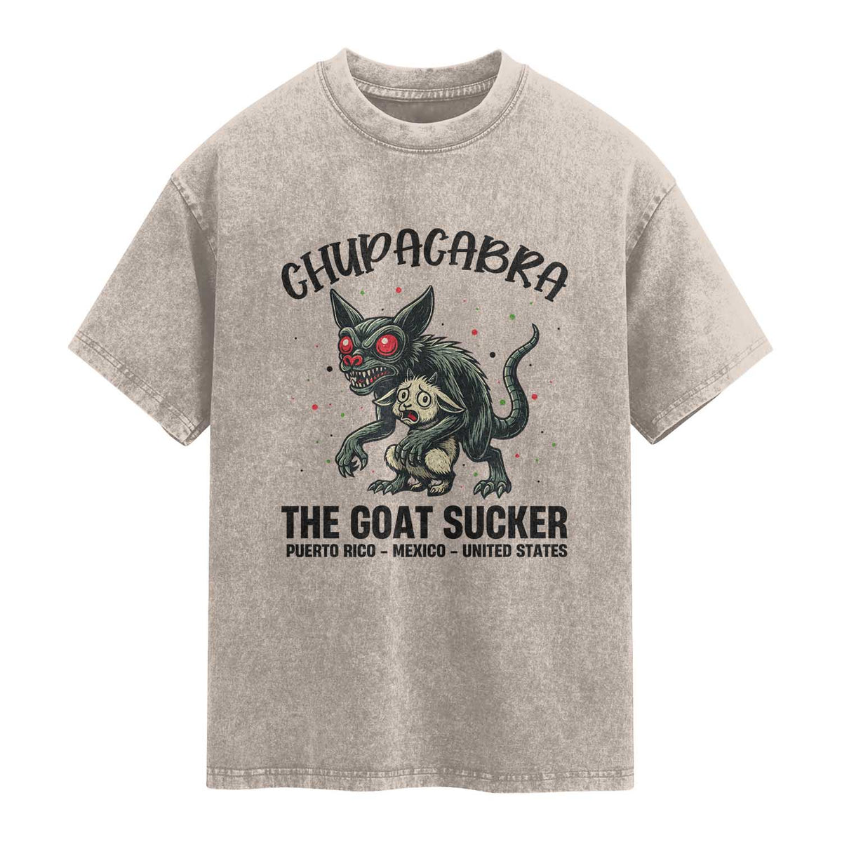 Chupacabra Washed Cotton T-Shirt The Goat Sucker Vintage Horror Cryptid Gift