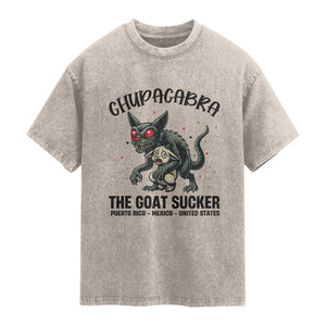 Chupacabra Washed Cotton T-Shirt The Goat Sucker Vintage Horror Cryptid Gift