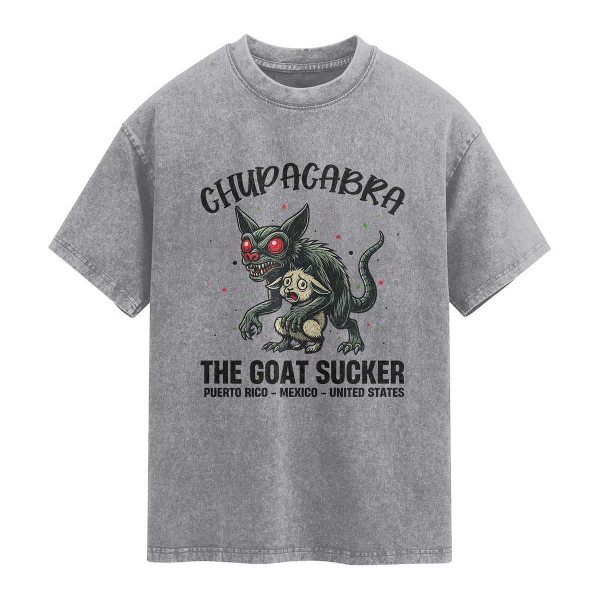 Chupacabra Washed Cotton T-Shirt The Goat Sucker Vintage Horror Cryptid Gift