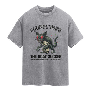 Chupacabra Washed Cotton T-Shirt The Goat Sucker Vintage Horror Cryptid Gift