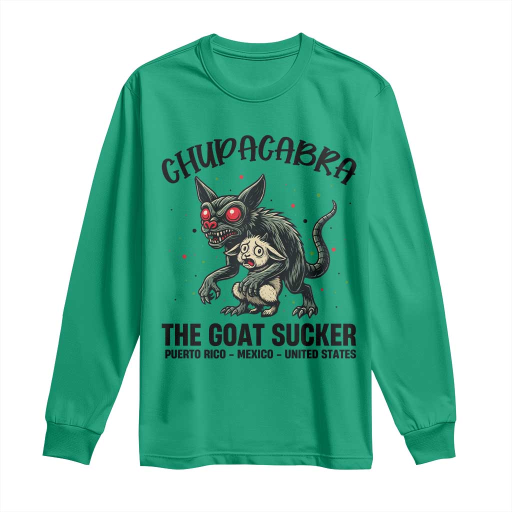 Chupacabra Long Sleeve Shirt The Goat Sucker Vintage Horror Cryptid Gift TS12 Irish Green Print Your Wear