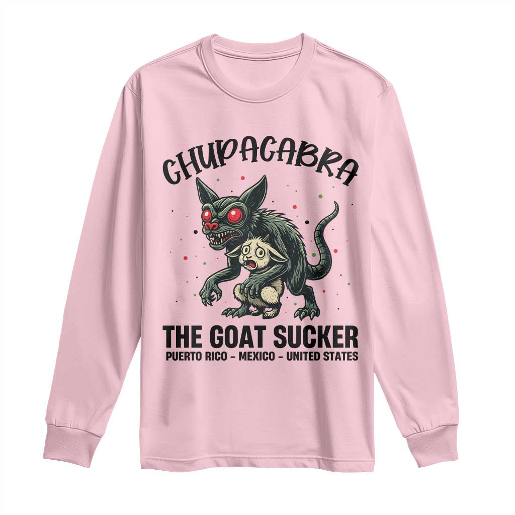 Chupacabra Long Sleeve Shirt The Goat Sucker Vintage Horror Cryptid Gift TS12 Light Pink Print Your Wear