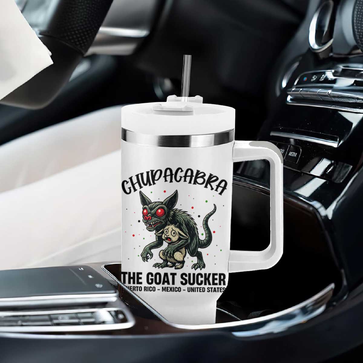 Chupacabra Tumbler With Handle The Goat Sucker Vintage Horror Cryptid Gift TS12 Print Your Wear