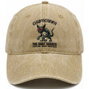 Chupacabra Washed Cotton Baseball Cap The Goat Sucker Vintage Horror Cryptid Gift TS12 Washed Cap Universal Fit Khaki Print Your Wear