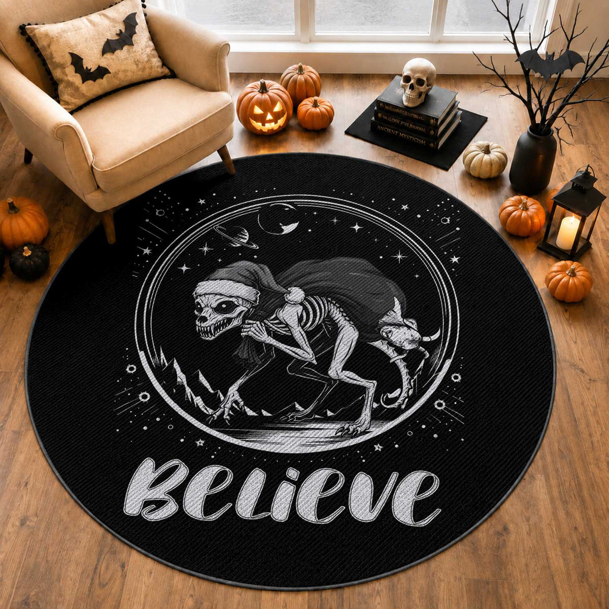 Chupacabra Round Rug Funny Believe Christmas Cryptid Gift