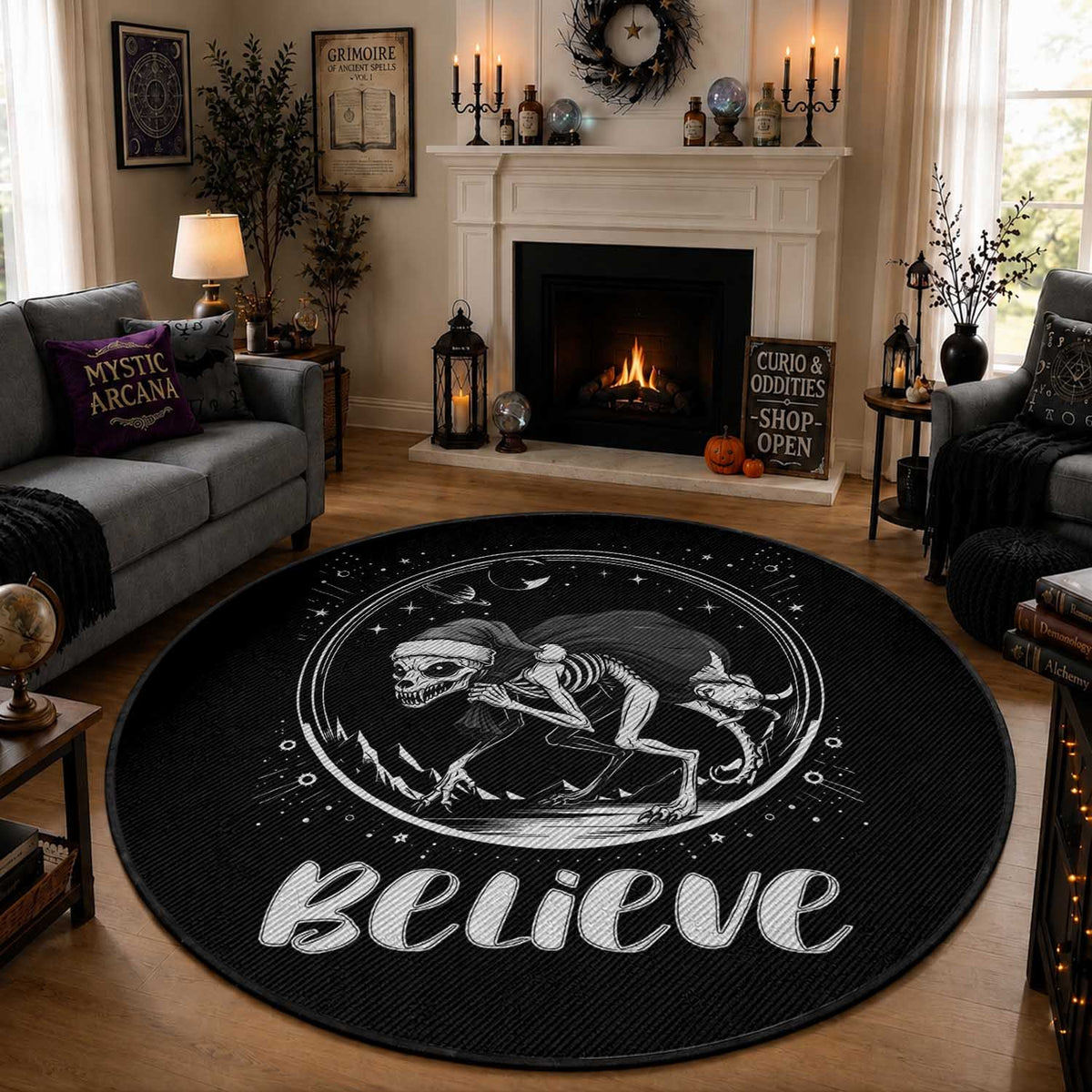 Chupacabra Round Rug Funny Believe Christmas Cryptid Gift