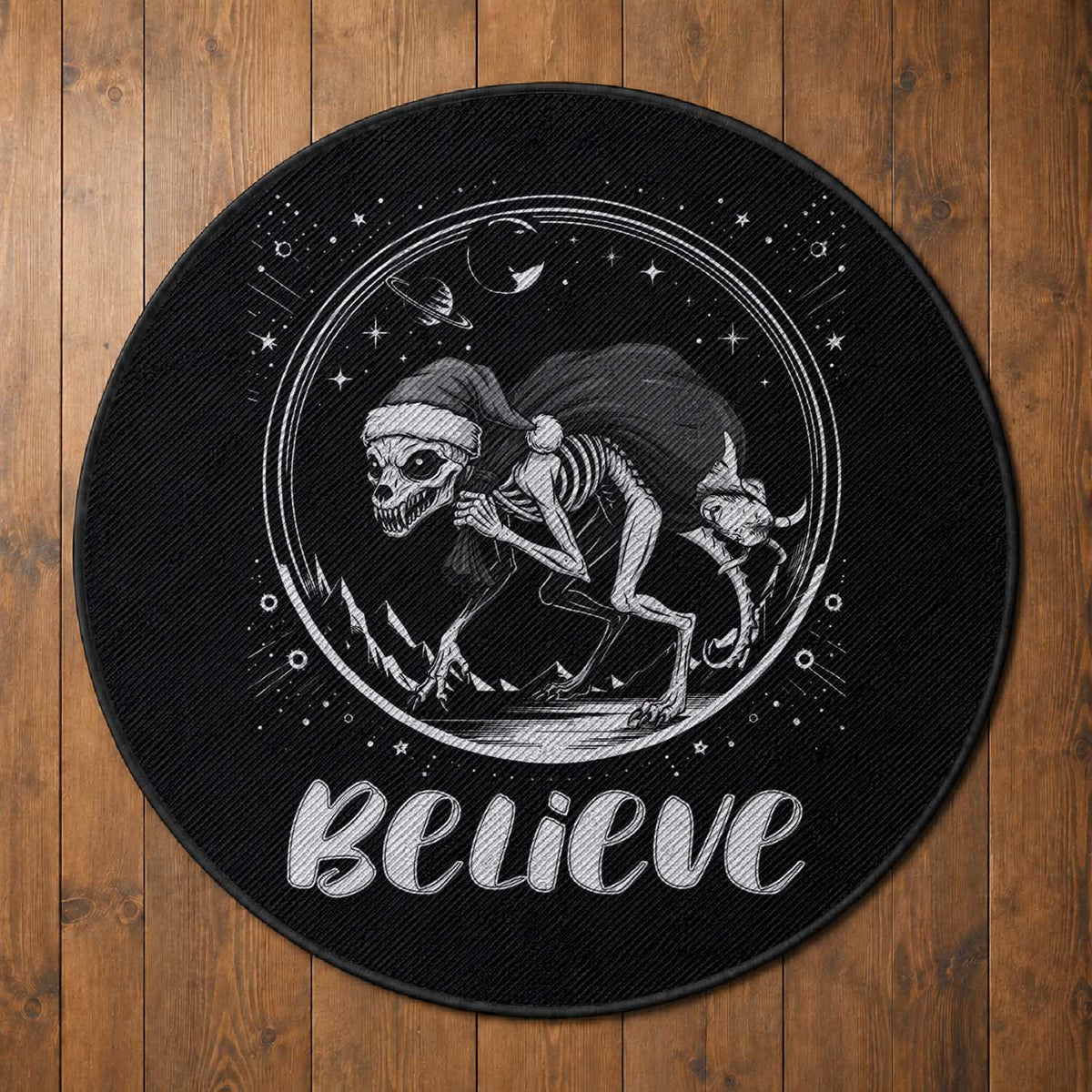 Chupacabra Round Rug Funny Believe Christmas Cryptid Gift