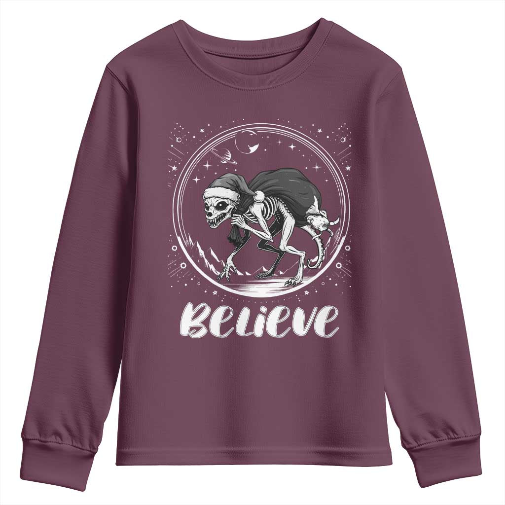 Chupacabra Youth Sweatshirt Funny Believe Christmas Cryptid Gift TS12 Maroon Print Your Wear