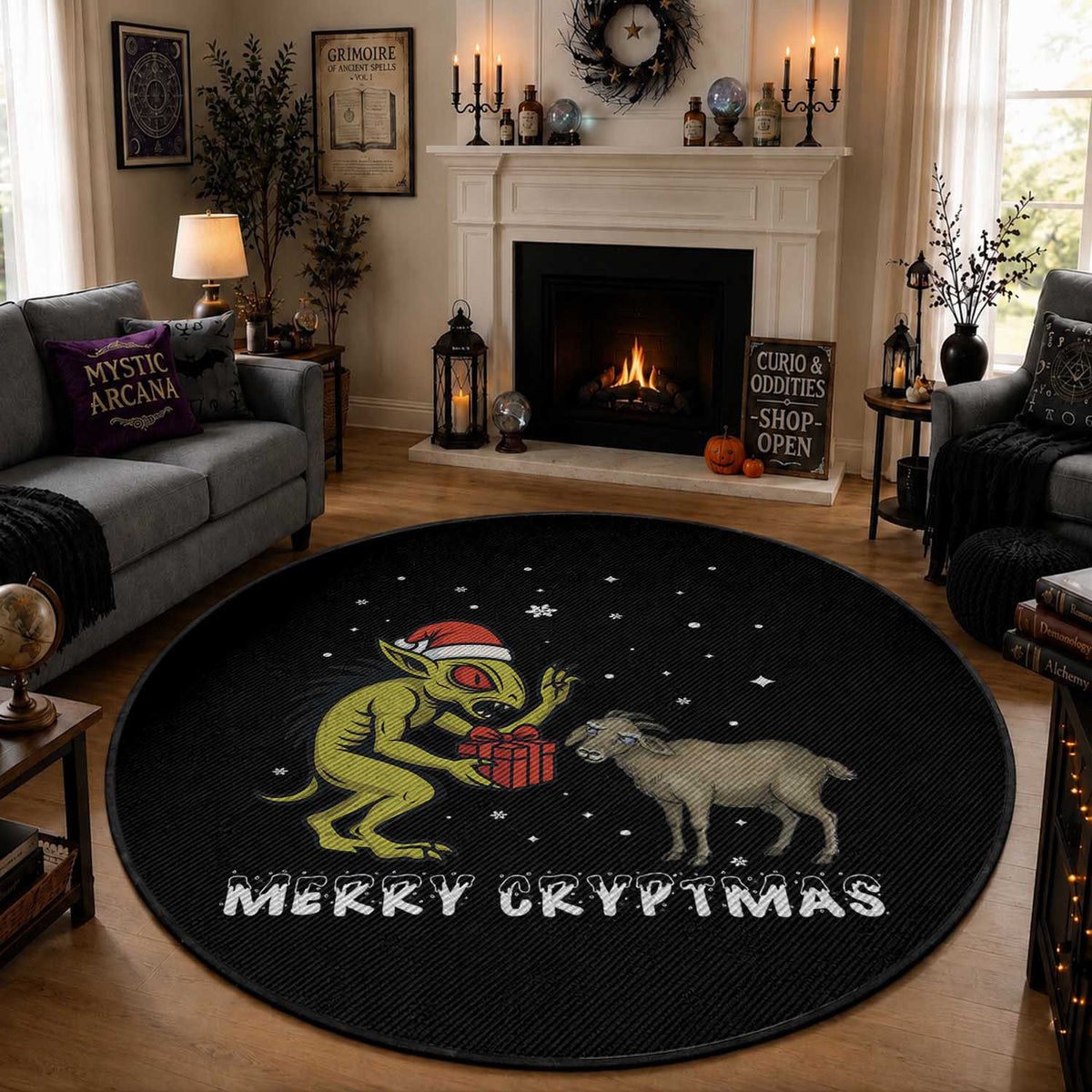 Funny Chupacabra Round Rug Merry Cryptmas Christmas Gift
