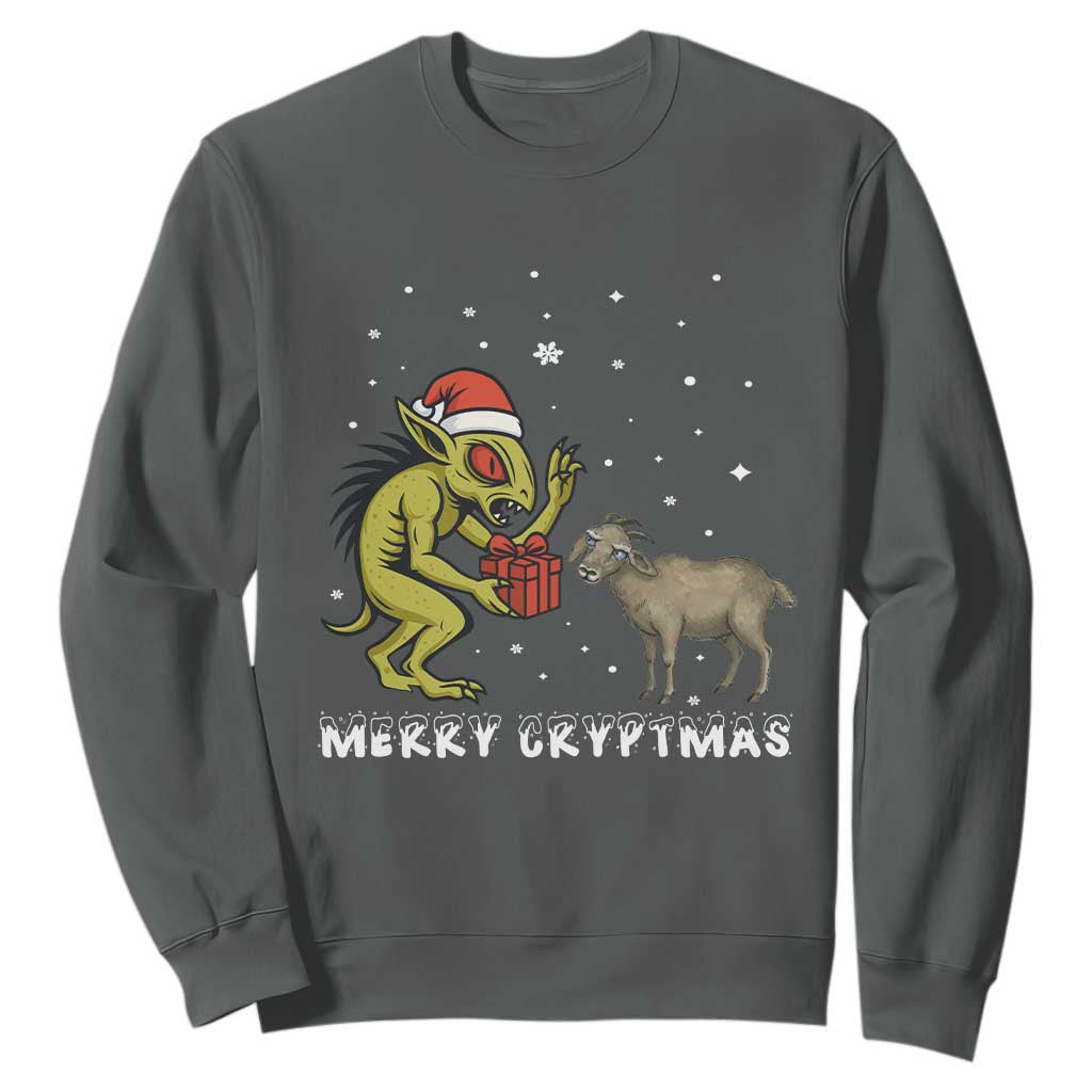 Funny Chupacabra Sweatshirt Merry Cryptmas Christmas Gift TS12 Dark Heather Print Your Wear