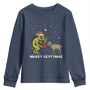 Funny Chupacabra Youth Sweatshirt Merry Cryptmas Christmas Gift TS12 Navy Print Your Wear