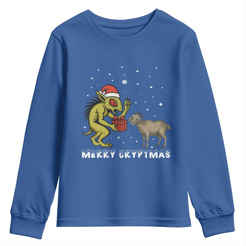 Funny Chupacabra Youth Sweatshirt Merry Cryptmas Christmas Gift TS12 Royal Blue Print Your Wear