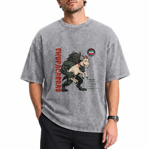 Chupacabra Washed Cotton T-Shirt Vintage Horror Cryptid Gift