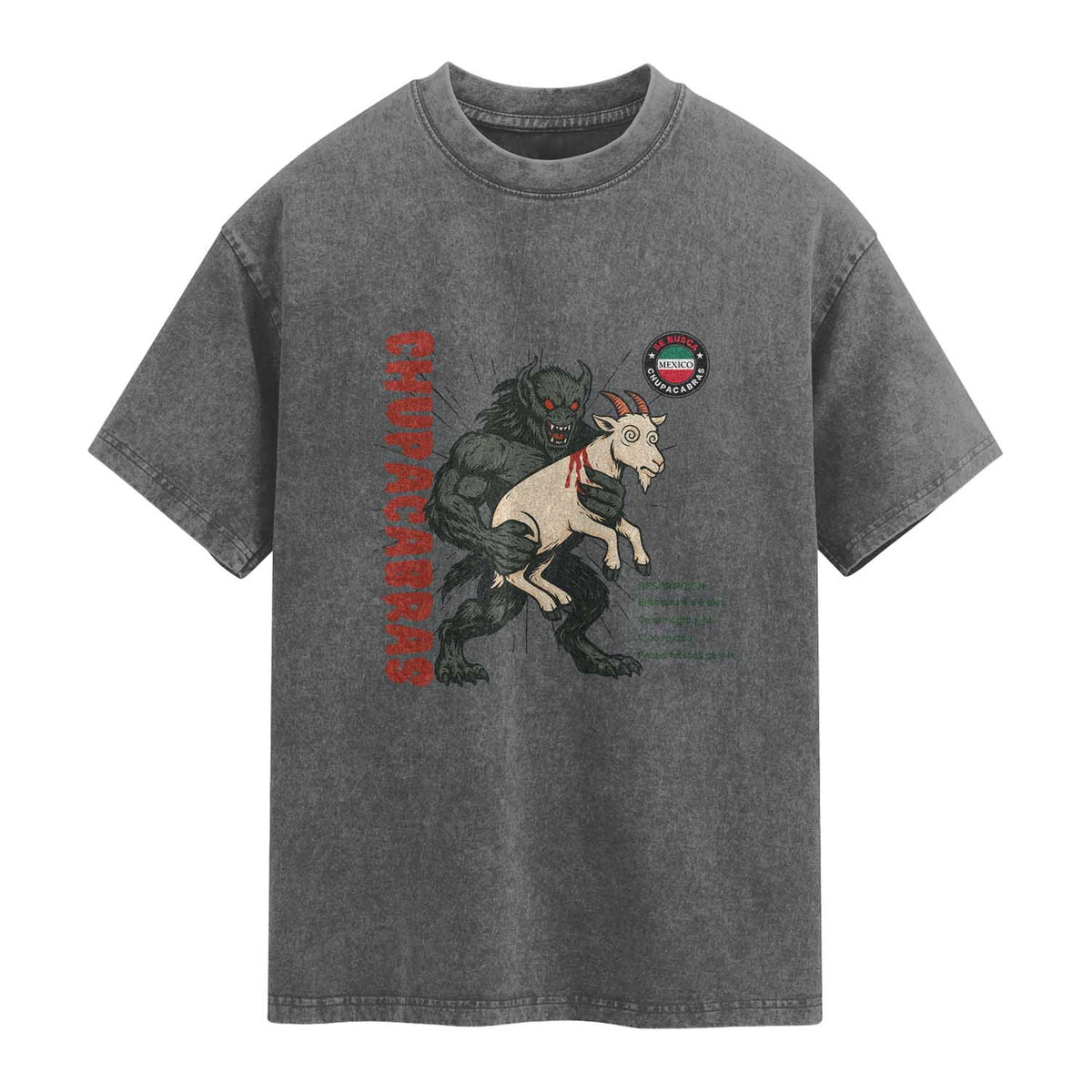 Chupacabra Washed Cotton T-Shirt Vintage Horror Cryptid Gift