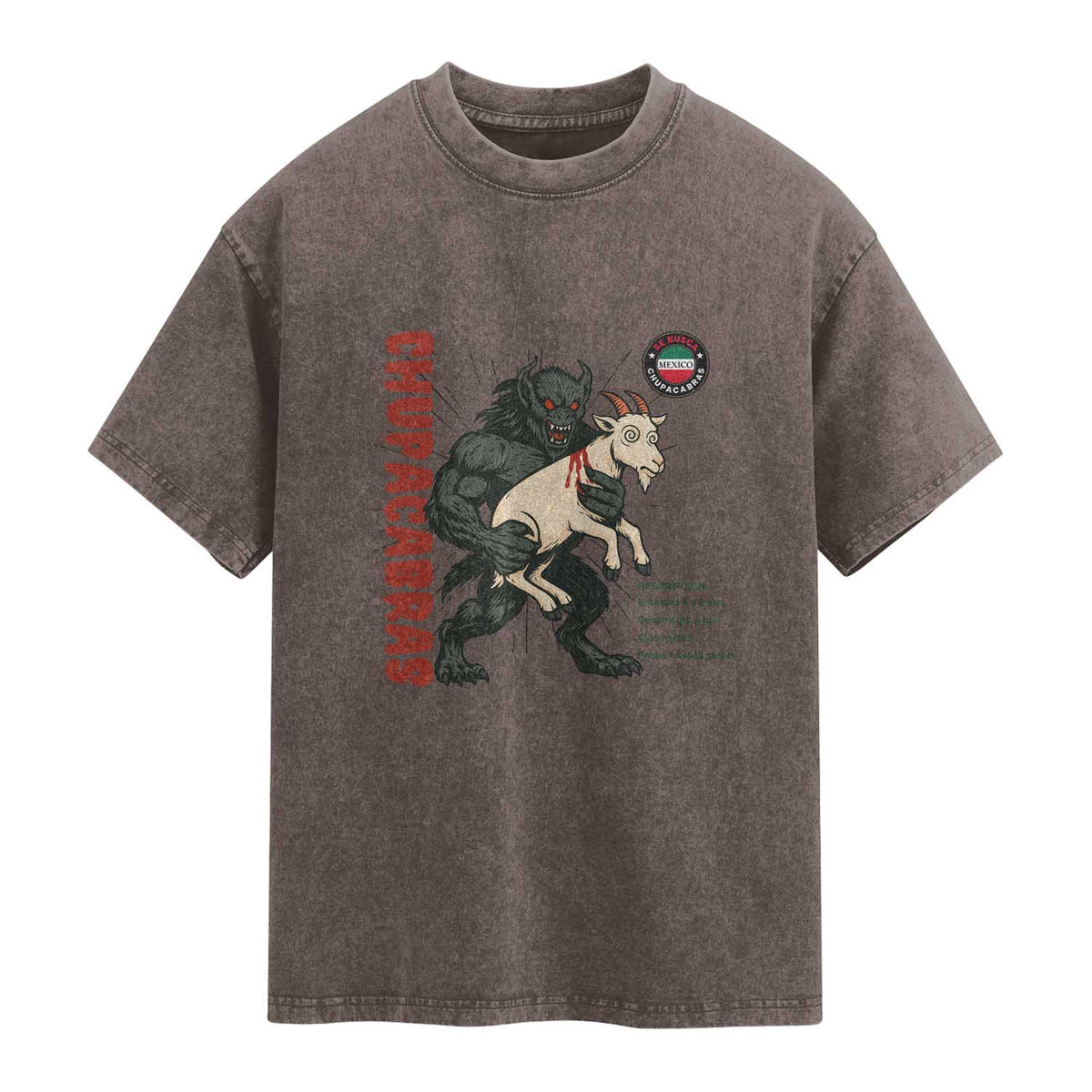 Chupacabra Washed Cotton T-Shirt Vintage Horror Cryptid Gift