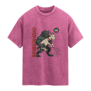 Chupacabra Washed Cotton T-Shirt Vintage Horror Cryptid Gift