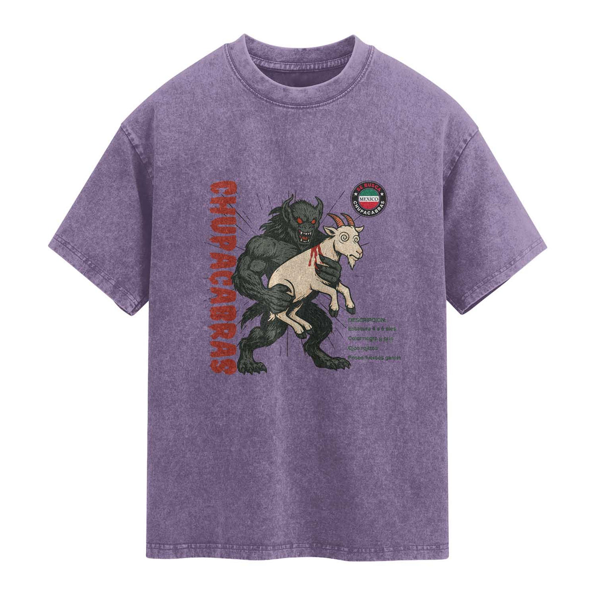 Chupacabra Washed Cotton T-Shirt Vintage Horror Cryptid Gift