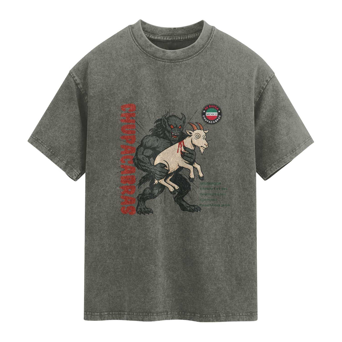 Chupacabra Washed Cotton T-Shirt Vintage Horror Cryptid Gift