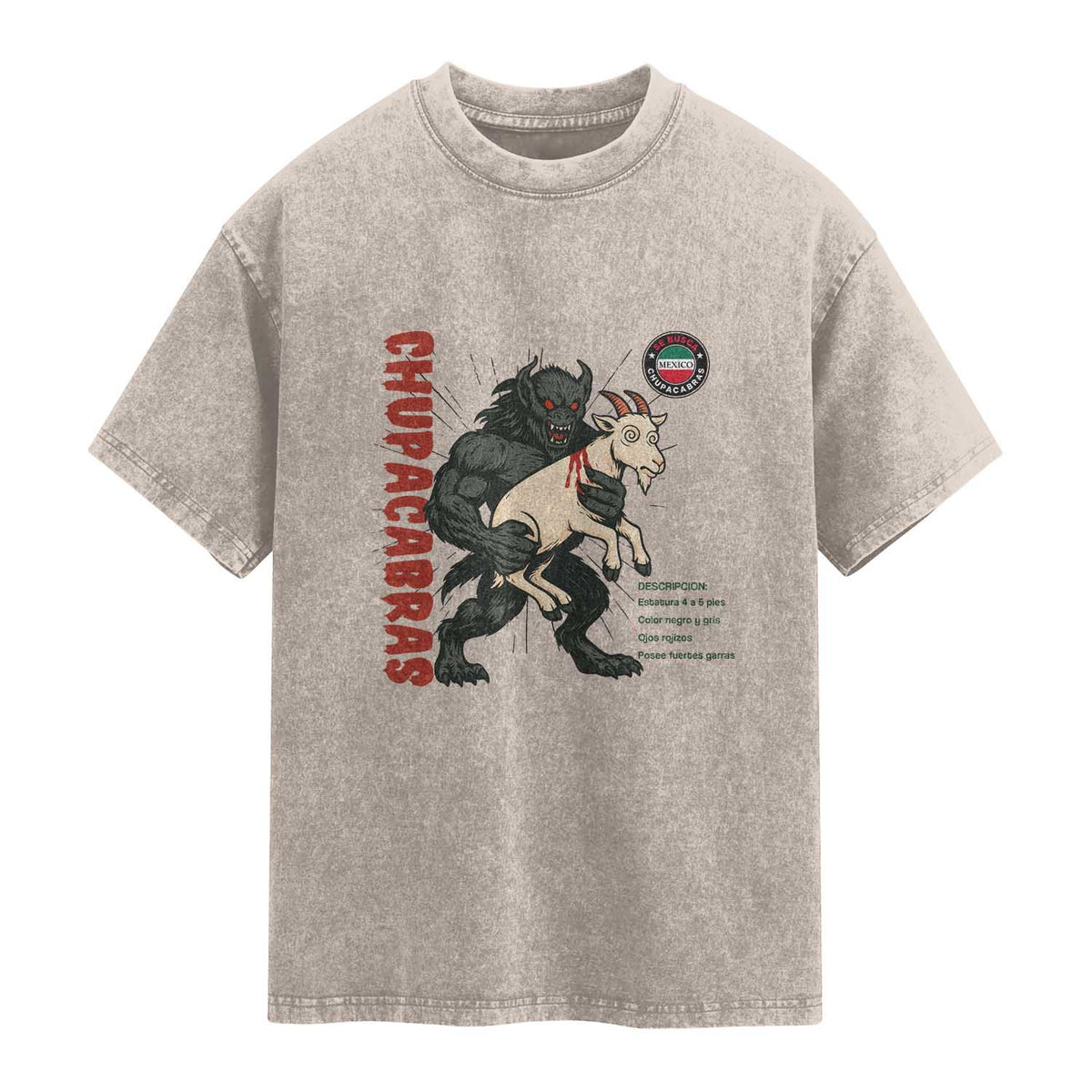 Chupacabra Washed Cotton T-Shirt Vintage Horror Cryptid Gift