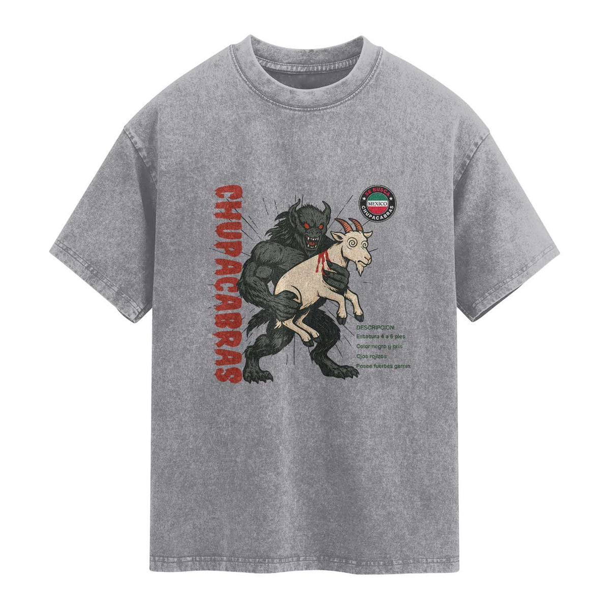 Chupacabra Washed Cotton T-Shirt Vintage Horror Cryptid Gift
