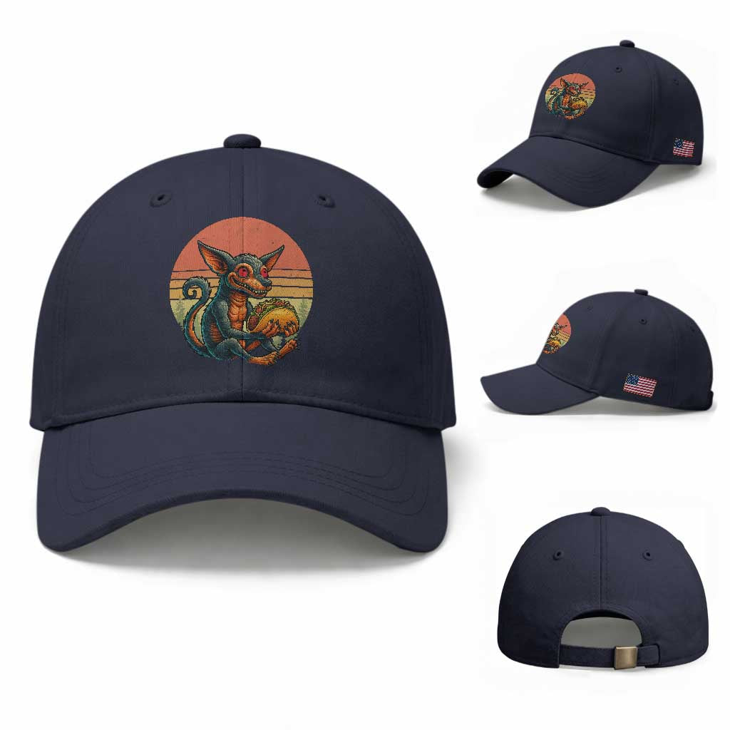 Funny Chupacabra Eat Tacos Cryptid Gift Baseball Cap TS12 Baseball Cap Universal Fit Navy Print Your Wear