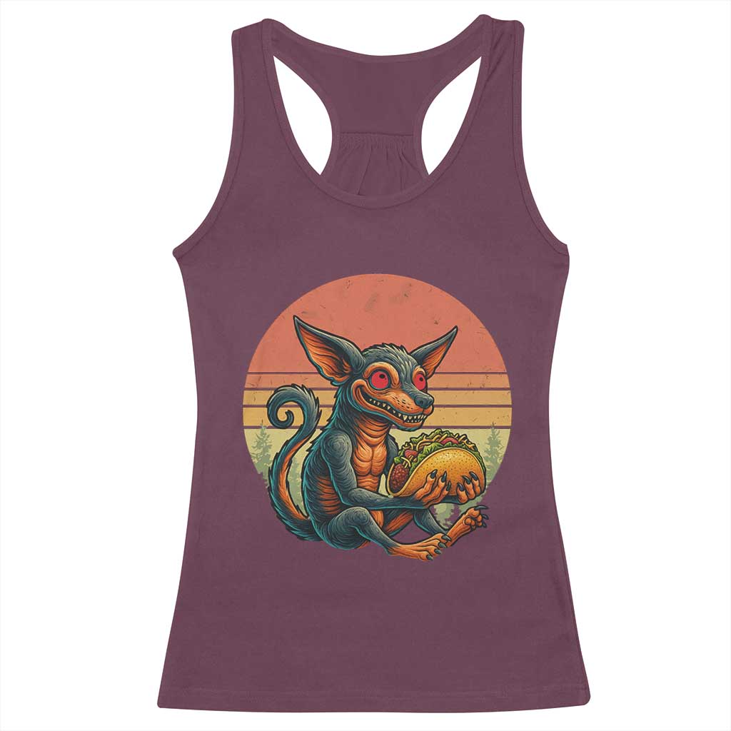Funny Chupacabra Eat Tacos Cryptid Gift Racerback Tank Top TS12 Maroon Print Your Wear