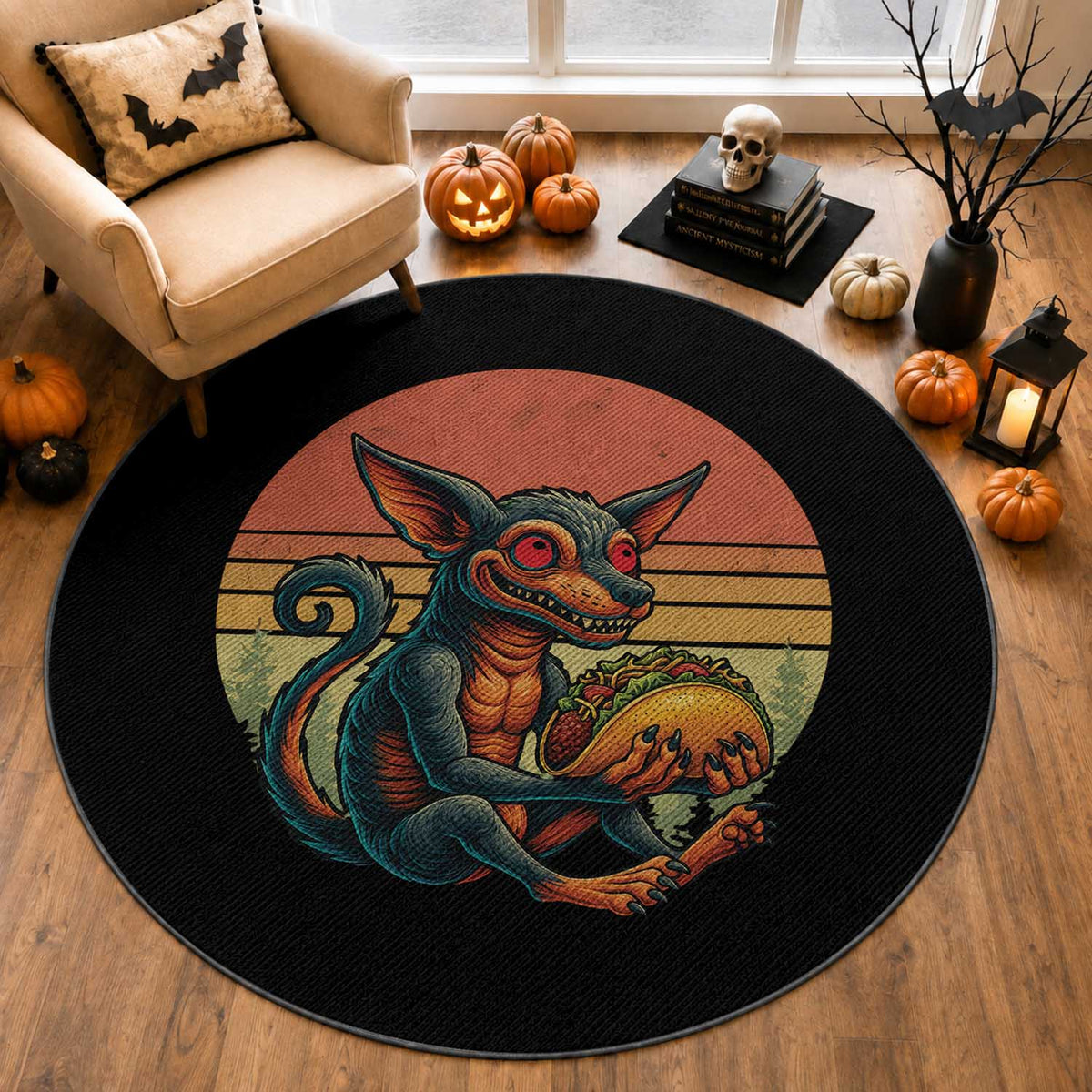 Funny Chupacabra Eat Tacos Cryptid Gift Round Rug